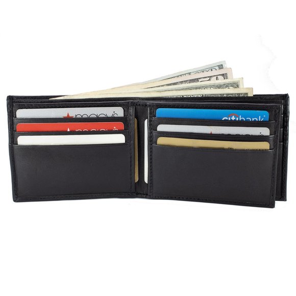 Men Bifold Lambskin Leather Black Wallet - Picture 9 of 16